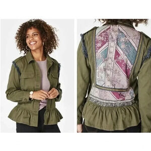 Matilda Jane Moments with You Letterman Jacket - Military Patchwork Ruffle Coat